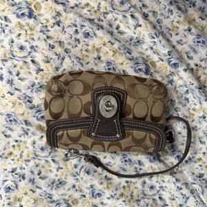Coach Tan and Brown Signature Wristlet